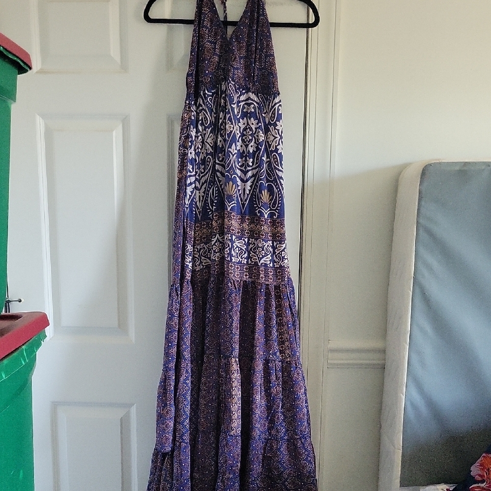 Purple and Blue Halter Sundress for Resort Wear